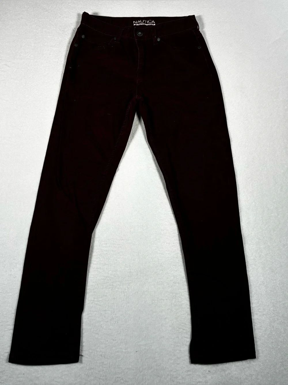 Nautica Straight Skinny Fit Stretch Pants in Burgundy size: 14